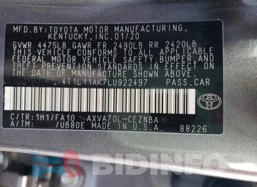 4T1L11AK7LU922497 Photo# 12