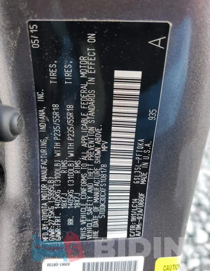 5TDDK3DCXFS108178 Photo# 13
