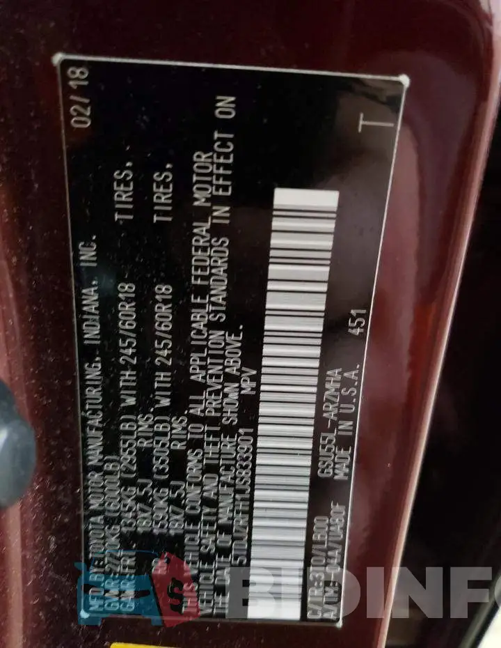 5TDJZRFH1JS833901 Photo# 13