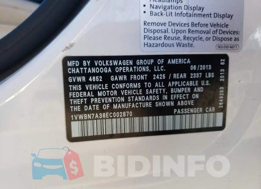1VWBN7A38EC002870 Photo# 13