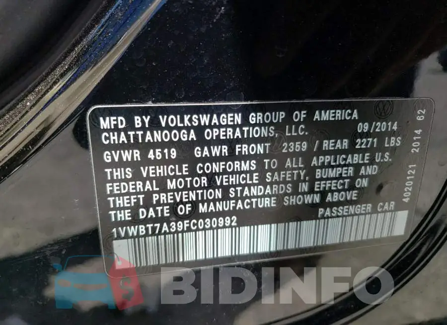 1VWBT7A39FC030992 Photo# 12