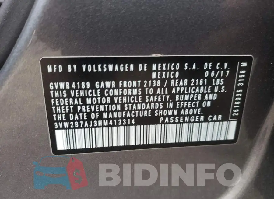 3VW2B7AJ3HM413314 Photo# 12
