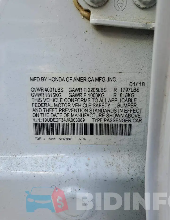 19UDE2F34JA003089 Photo# 13