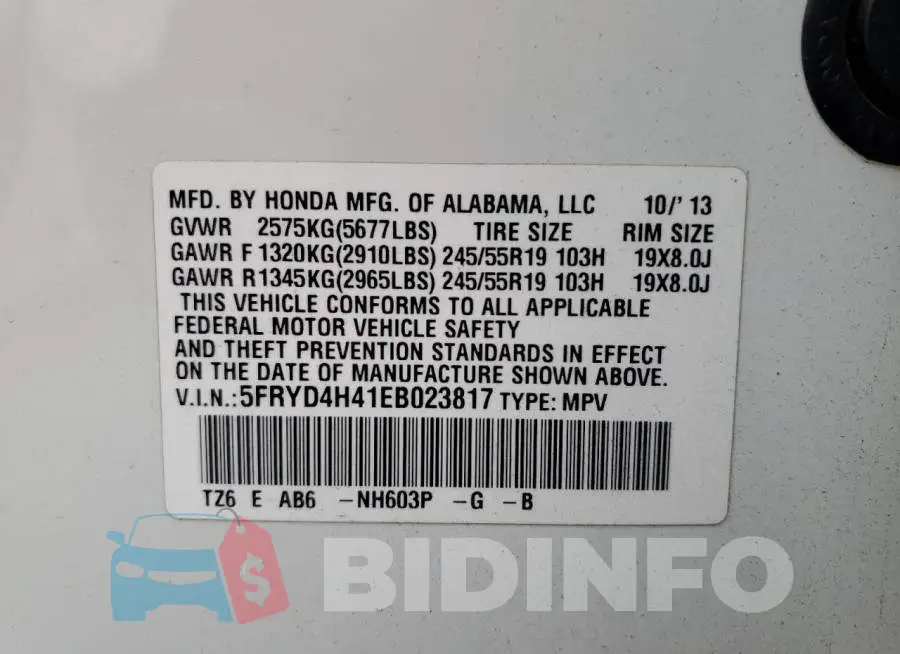 5FRYD4H41EB023817 Photo# 13