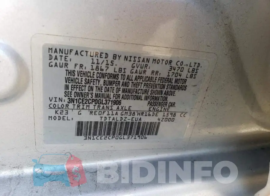 3N1CE2CP0GL371906 Photo# 12