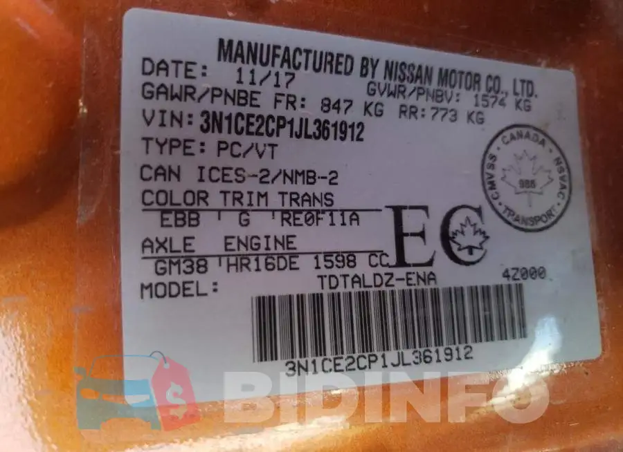 3N1CE2CP1JL361912 Photo# 10