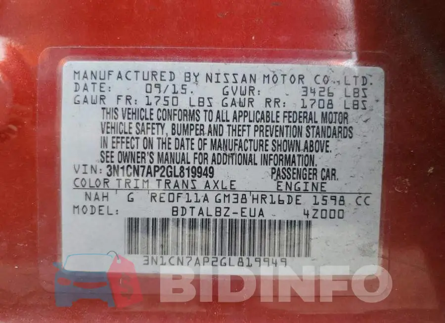 3N1CN7AP2GL819949 Photo# 12