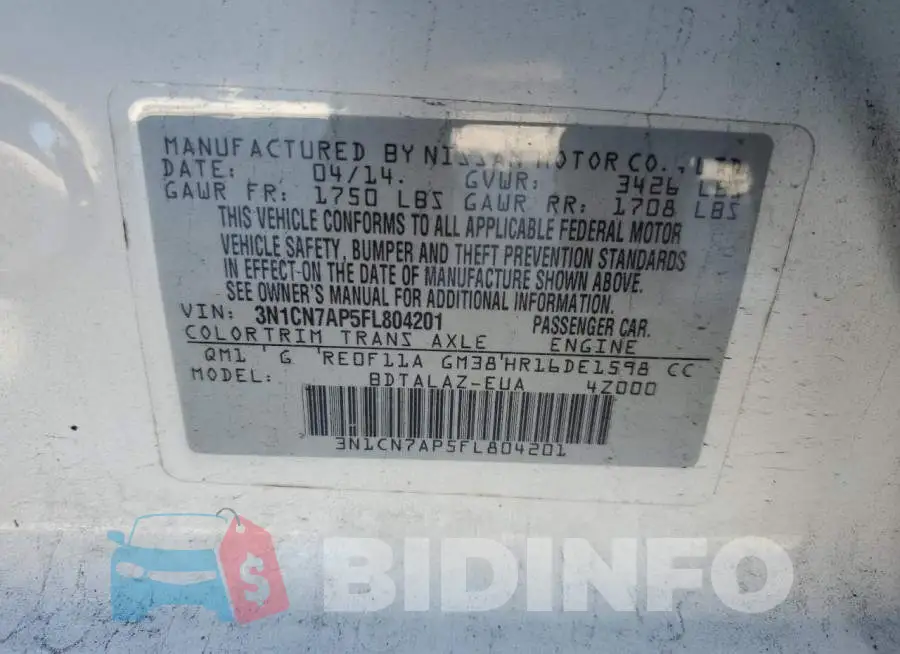 3N1CN7AP5FL804201 Photo# 12