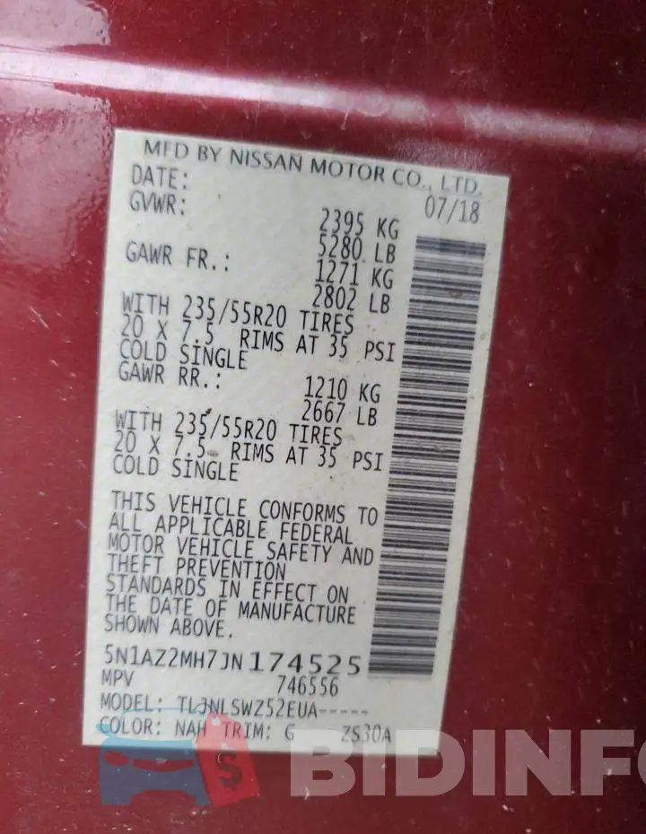 5N1AZ2MH7JN174525 Photo# 13