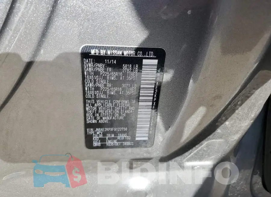 JN8AE2KPXF9122756 Photo# 14