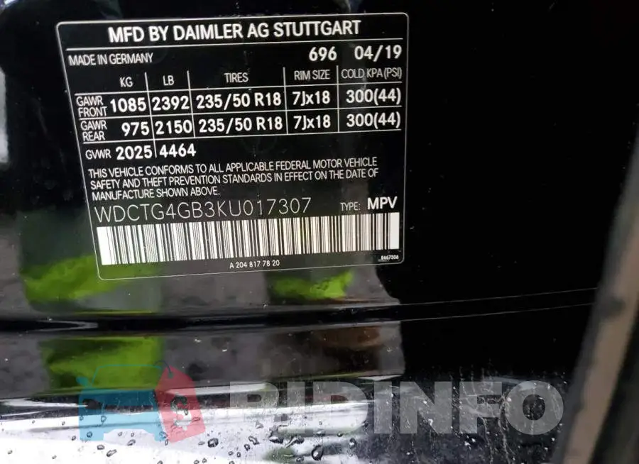 WDCTG4GB3KU017307 Photo# 12