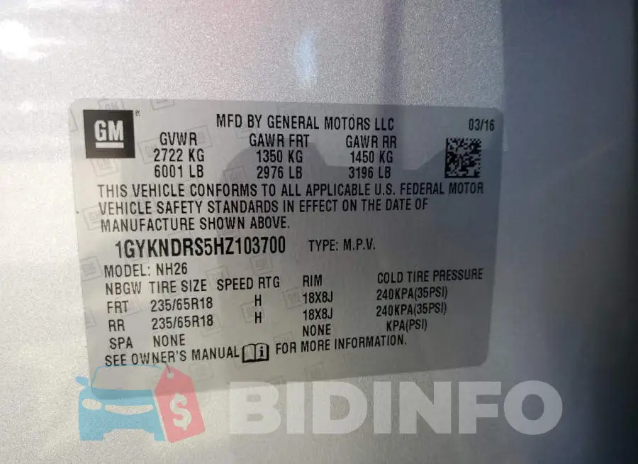 1GYKNDRS5HZ103700 Photo# 13
