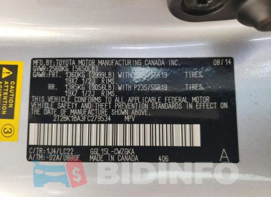2T2BK1BA3FC279534 Photo# 14