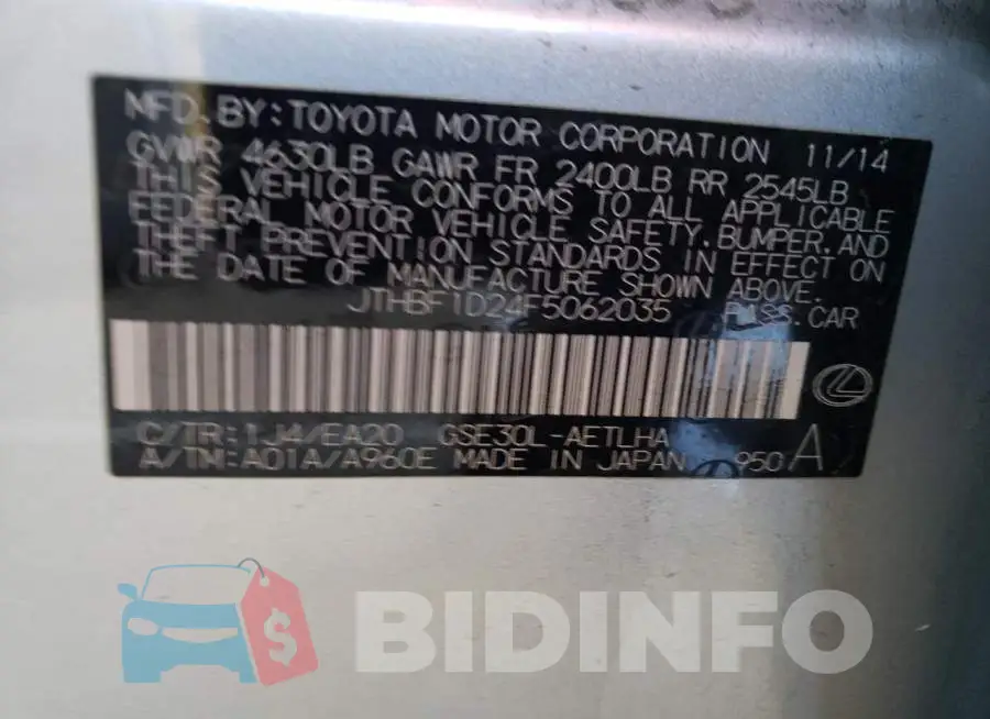JTHBF1D24F5062035 Photo# 12