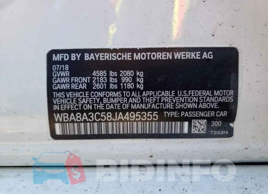 WBA8A3C58JA495355 Photo# 12