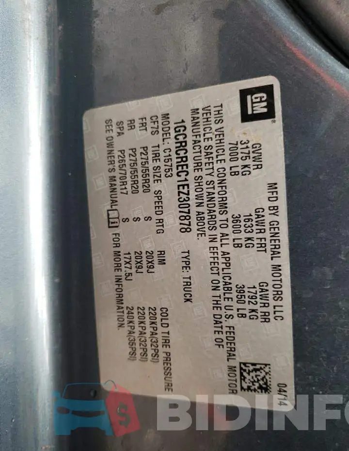 1GCRCREC1EZ307878 Photo# 13