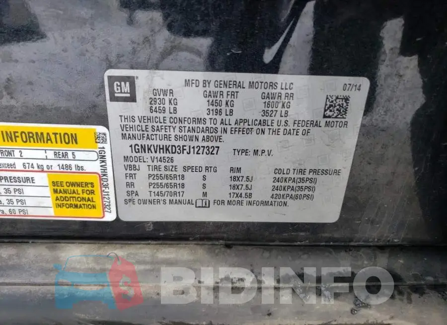 1GNKVHKD3FJ127327 Photo# 13