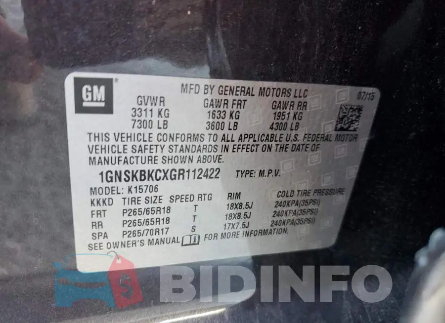1GNSKBKCXGR112422 Photo# 12