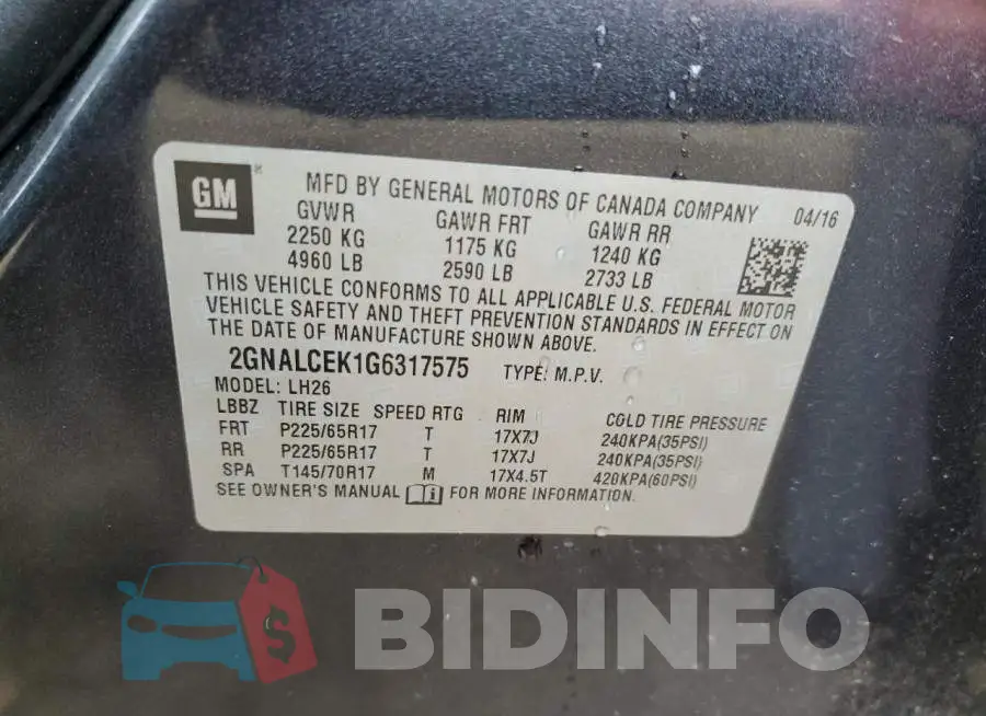 2GNALCEK1G6317575 Photo# 10