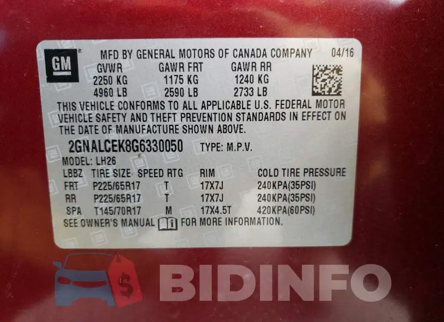 2GNALCEK8G6330050 Photo# 13