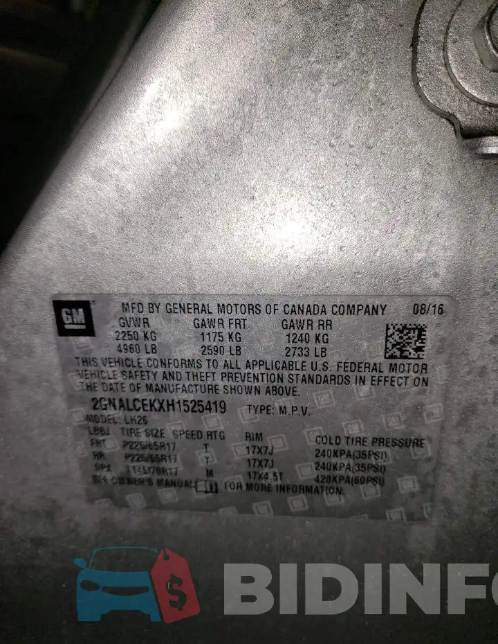 2GNALCEKXH1525419 Photo# 13