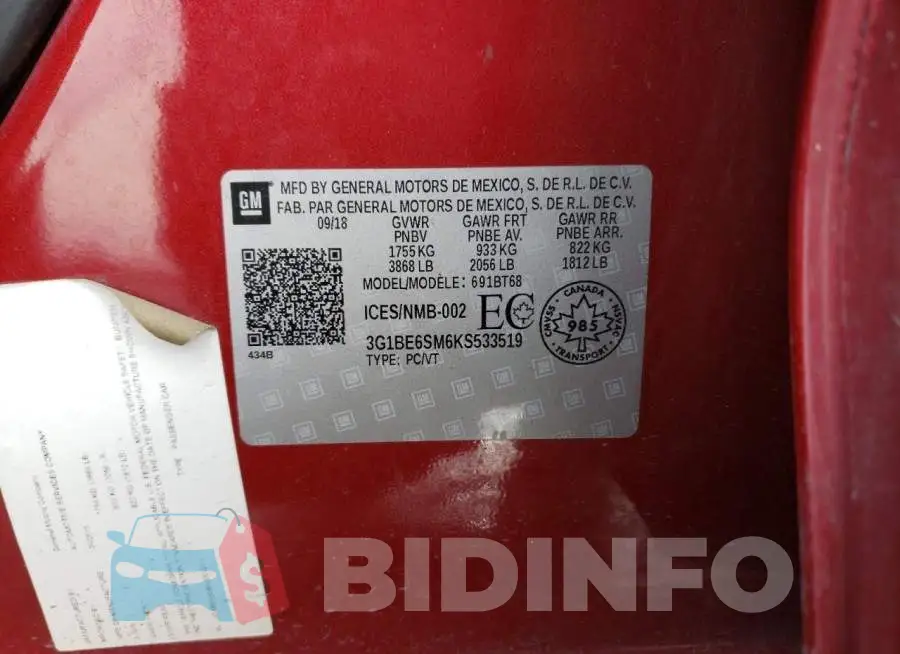 3G1BE6SM6KS533519 Photo# 12