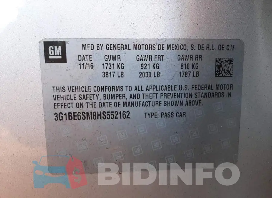 3G1BE6SM8HS552162 Photo# 13
