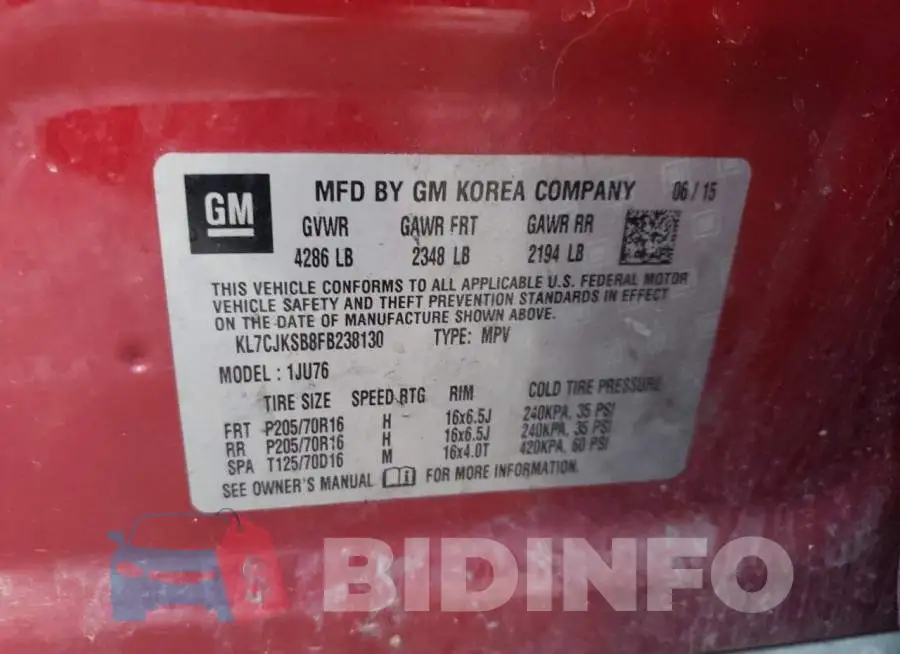 KL7CJKSB8FB238130 Photo# 13