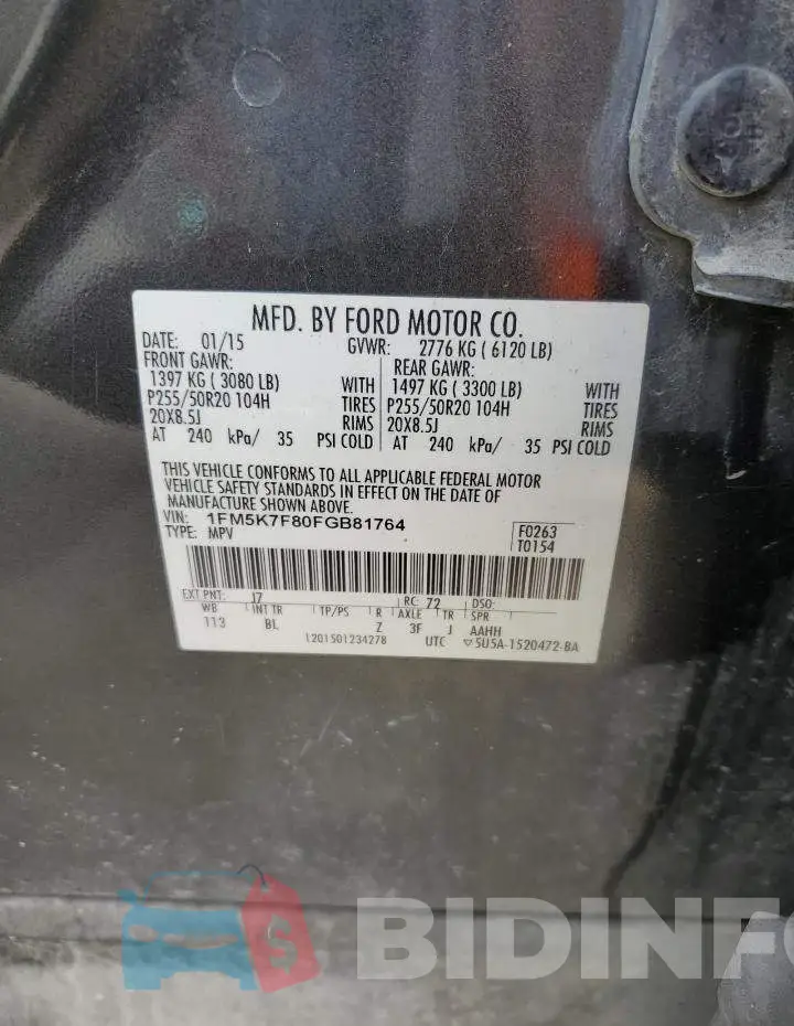 1FM5K7F80FGB81764 Photo# 12