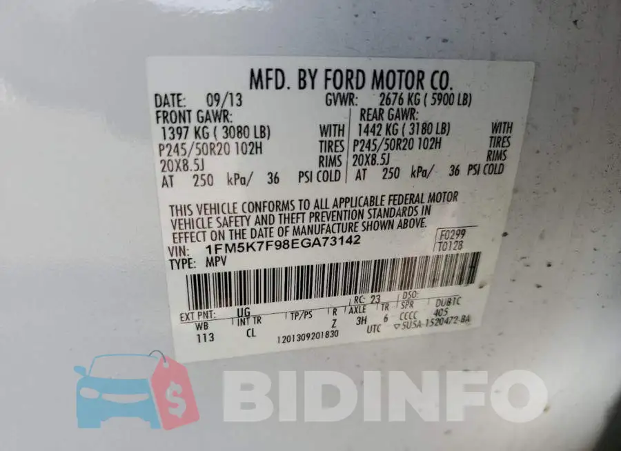 1FM5K7F98EGA73142 Photo# 13