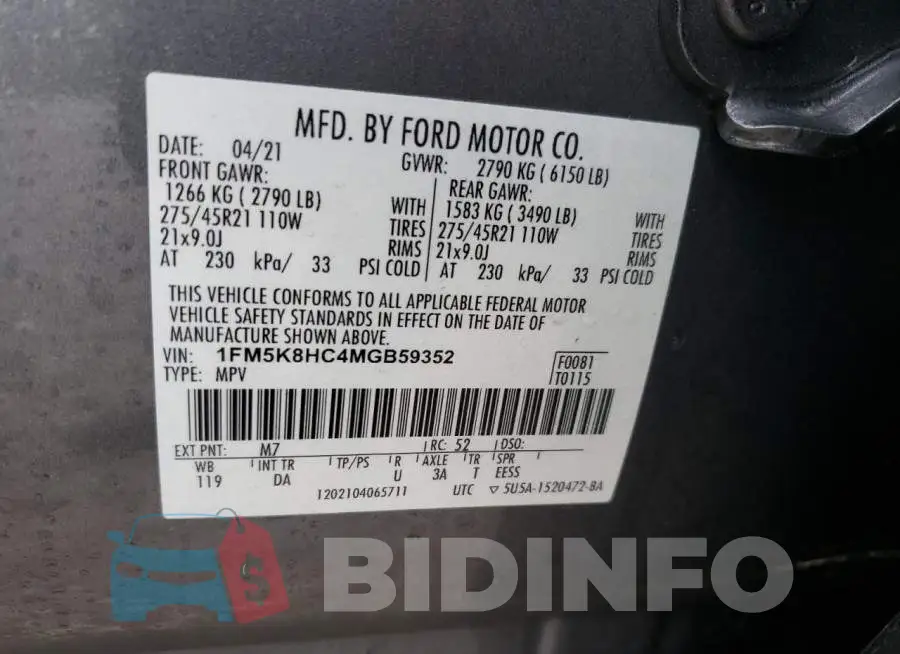 1FM5K8HC4MGB59352 Photo# 13