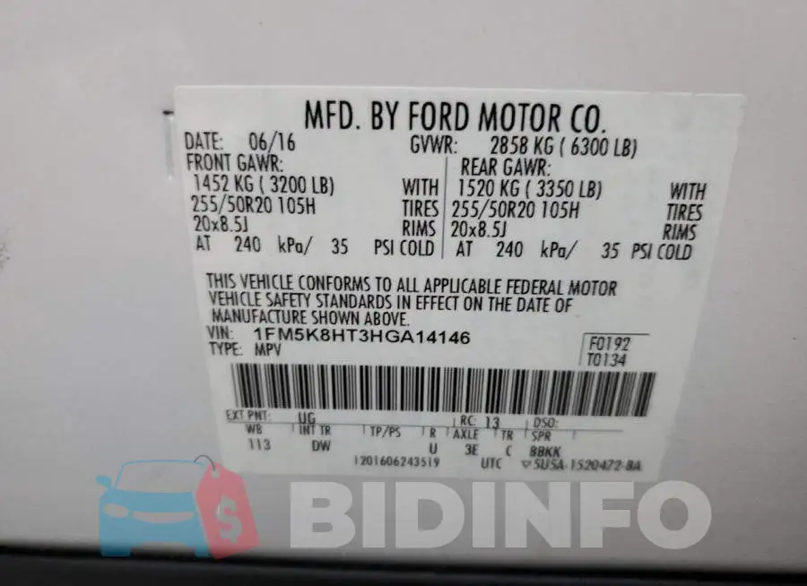 1FM5K8HT3HGA14146 Photo# 10