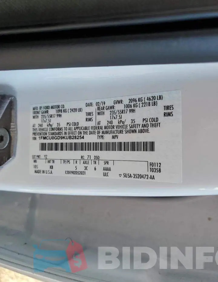 1FMCU0GD9KUB28254 Photo# 13