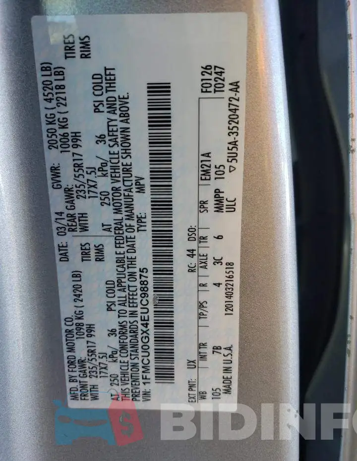 1FMCU0GX4EUC98875 Photo# 12