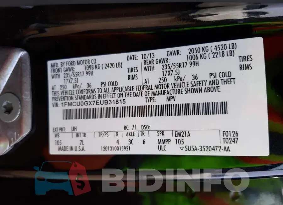 1FMCU0GX7EUB31815 Photo# 13