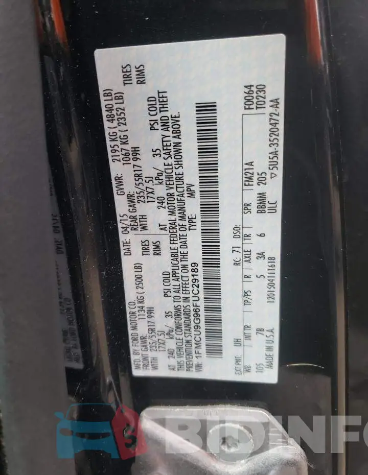 1FMCU9G96FUC29189 Photo# 13