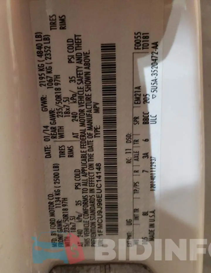 1FMCU9J96EUC14148 Photo# 14