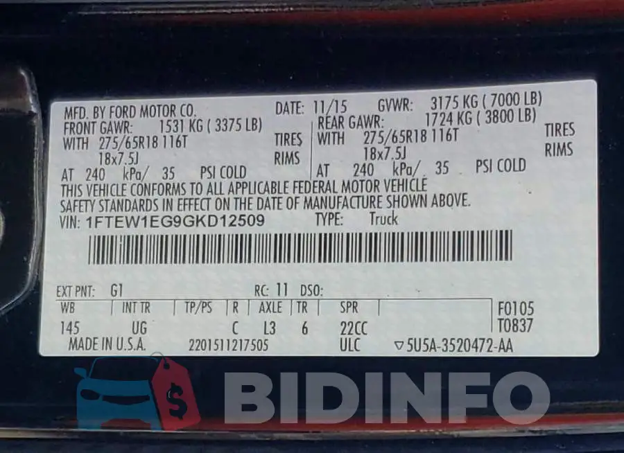 1FTEW1EG9GKD12509 Photo# 12