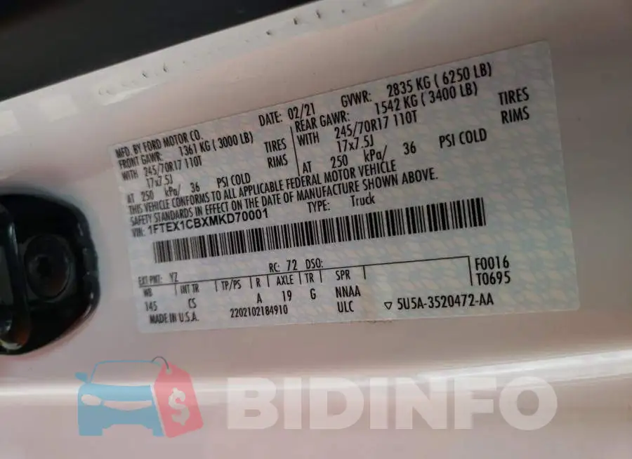 1FTEX1CBXMKD70001 Photo# 12