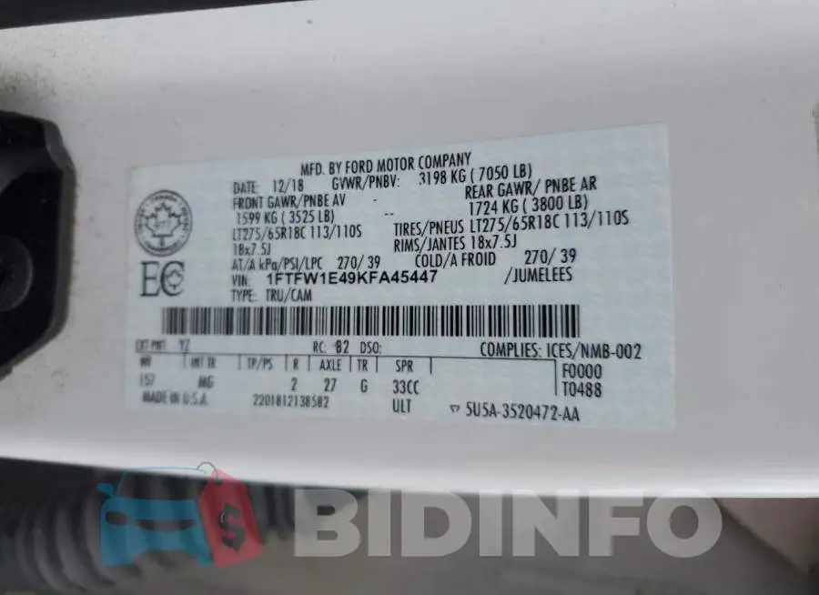 1FTFW1E49KFA45447 Photo# 13
