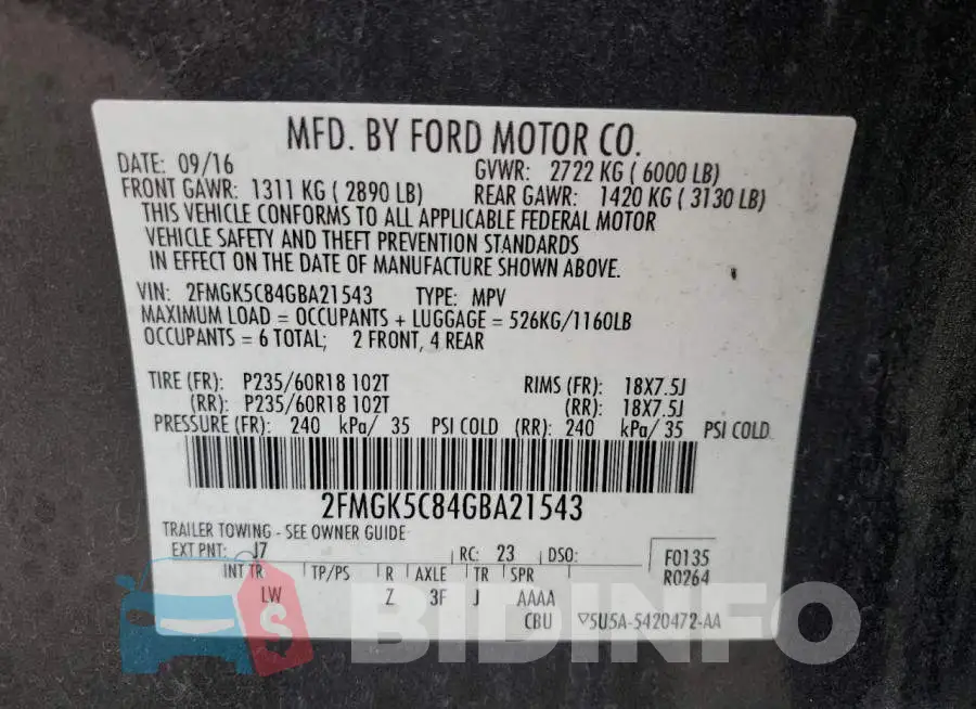 2FMGK5C84GBA21543 Photo# 13