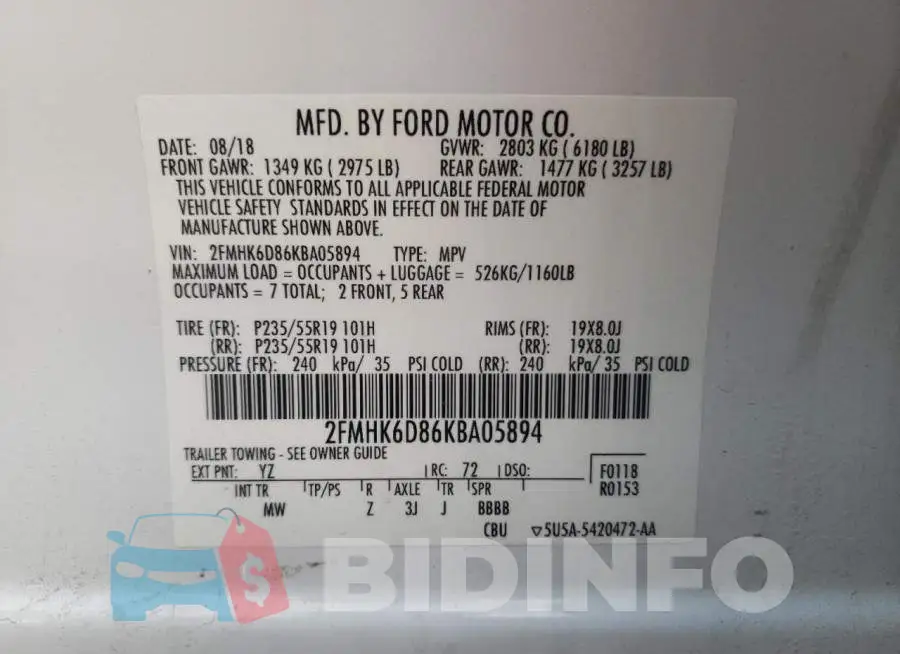 2FMHK6D86KBA05894 Photo# 14