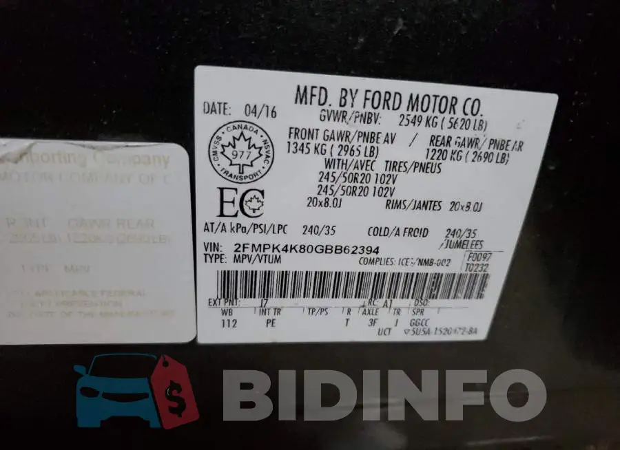 2FMPK4K80GBB62394 Photo# 13