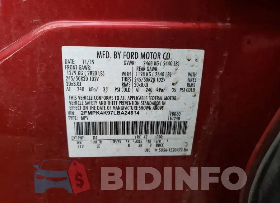 2FMPK4K97LBA24614 Photo# 12
