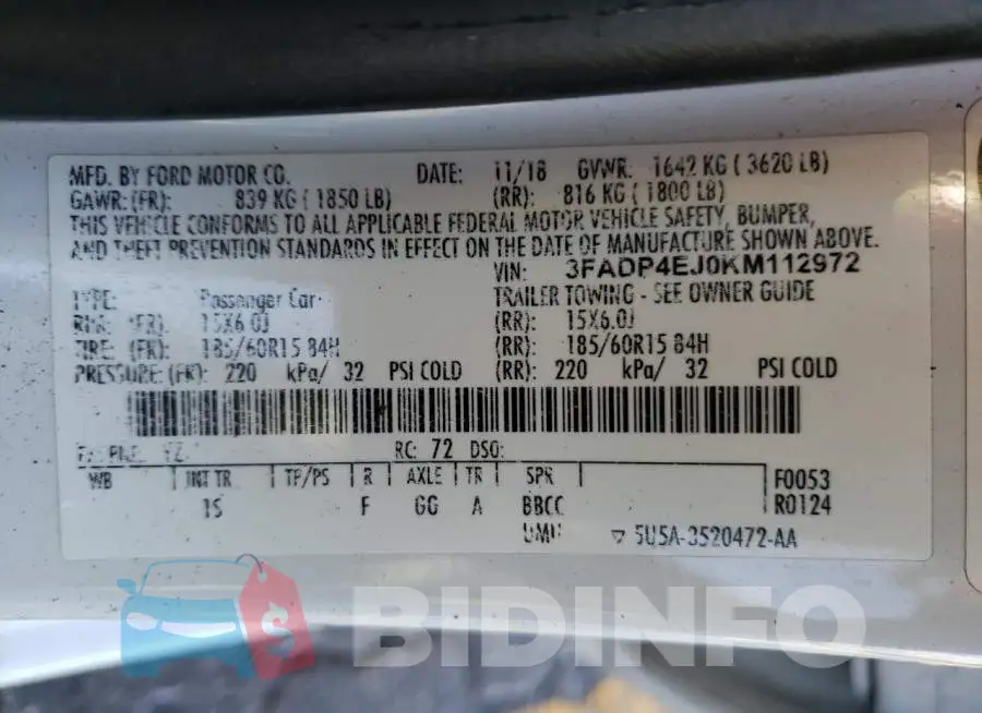 3FADP4EJ0KM112972 Photo# 12