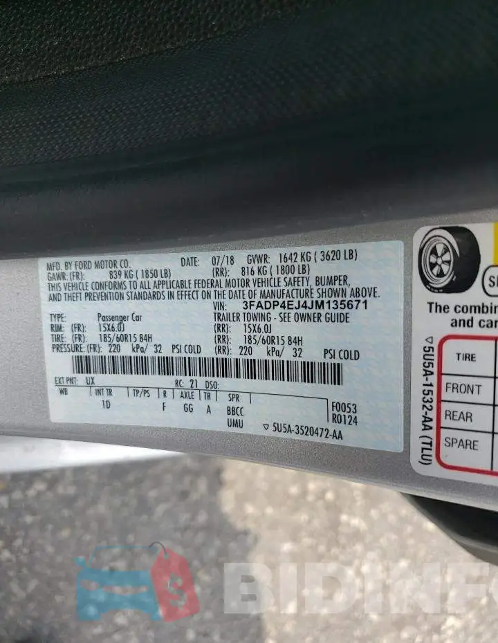 3FADP4EJ4JM135671 Photo# 10