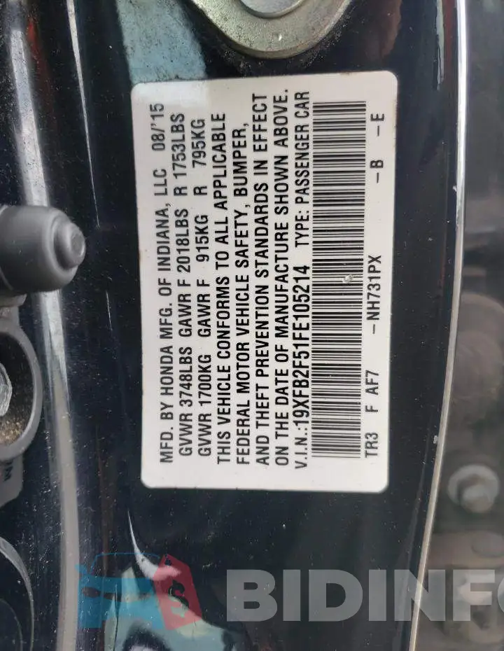 19XFB2F51FE105214 Photo# 10