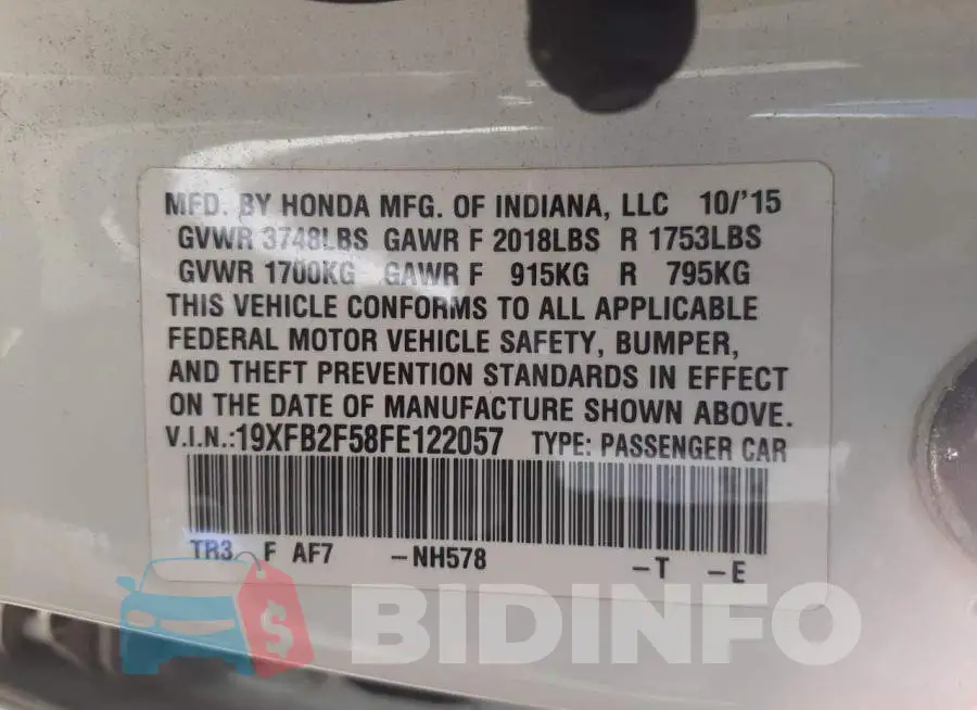 19XFB2F58FE122057 Photo# 10