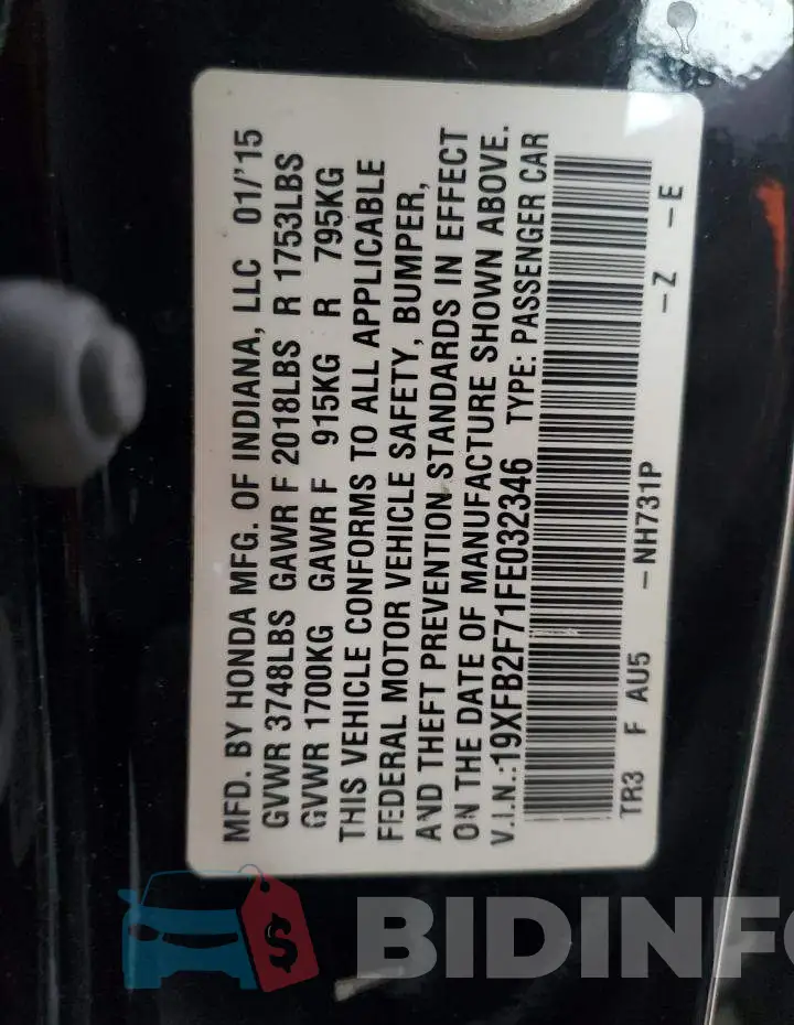 19XFB2F71FE032346 Photo# 12