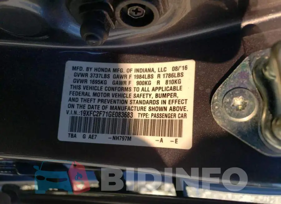 19XFC2F71GE083683 Photo# 12